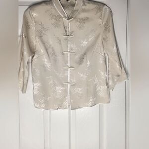 Chineese Style L Cream 3/4 Sleeve Floral Print Women’s Top Cardigan